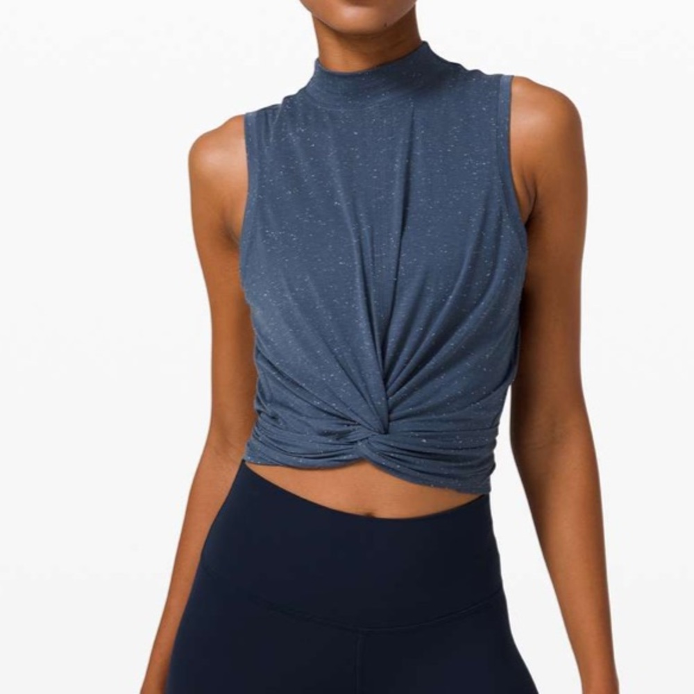 Lululemon Time To Restore Mock Neck Tank Iron Blue / White